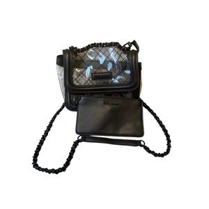 Steve Madden Clear Quilted Crossbody Bag Black Chain Strap‎ Pouch Purse